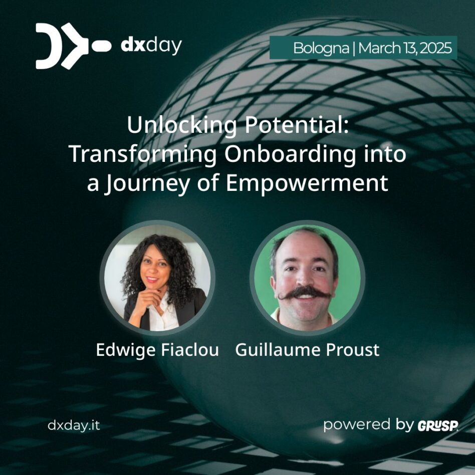 "Unlocking Potential: Transforming Onboarding into a Journey of Empowerment" will be Edwige Fiaclou and Guillaume Proust's talk at #dxday2025. Edwige is Head Methodology and Tech Talent Software Engineering. Guillaume is Tech Talent Academy Manager @ Swissquote.- -- dxday25 - 2nd edition. Exploring and enhancing Developer Experience. 📍Bologna | 📆 March 13, 2025